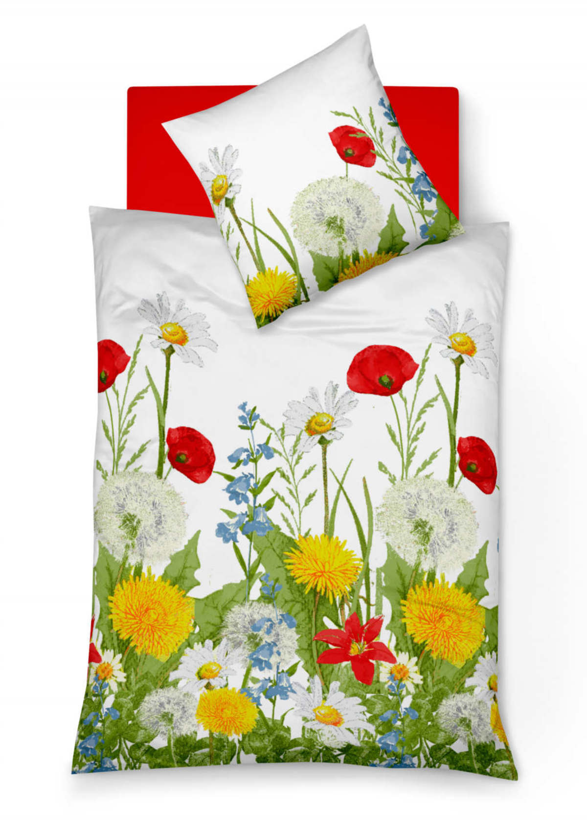 Blumen-Bettwäsche mit Pusteblume und Mohnblume