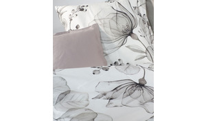 Floral bedruckte Mako Satin-Bettwäsche schwarz weiß