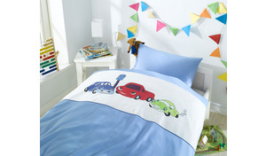 Lorenchen Mako Satin Kinderbettwäsche Car Race Blau Garnitur